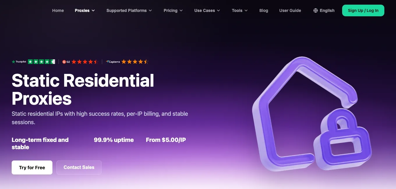 Rola IP static residential proxy product page