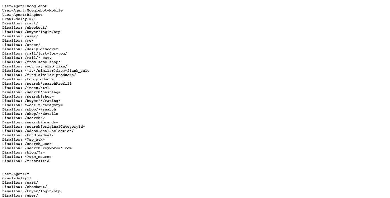 Shopee Singapore robots.txt page