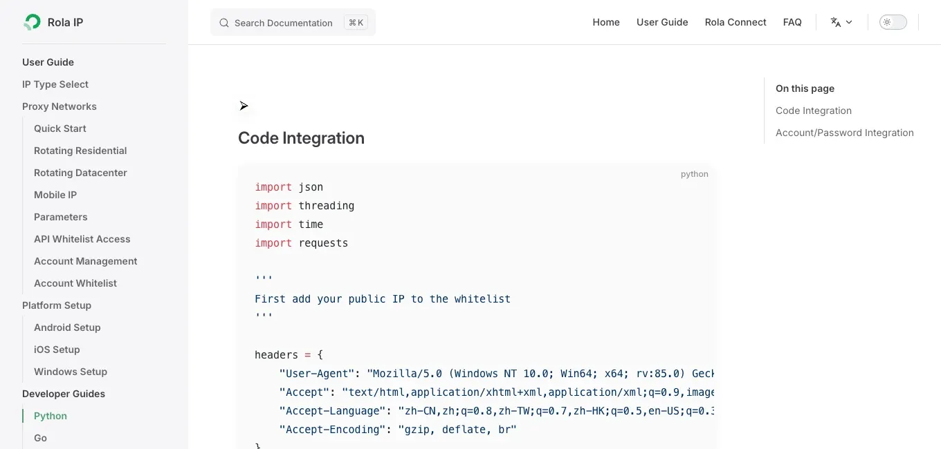 Rola IP Python proxy integration documentation