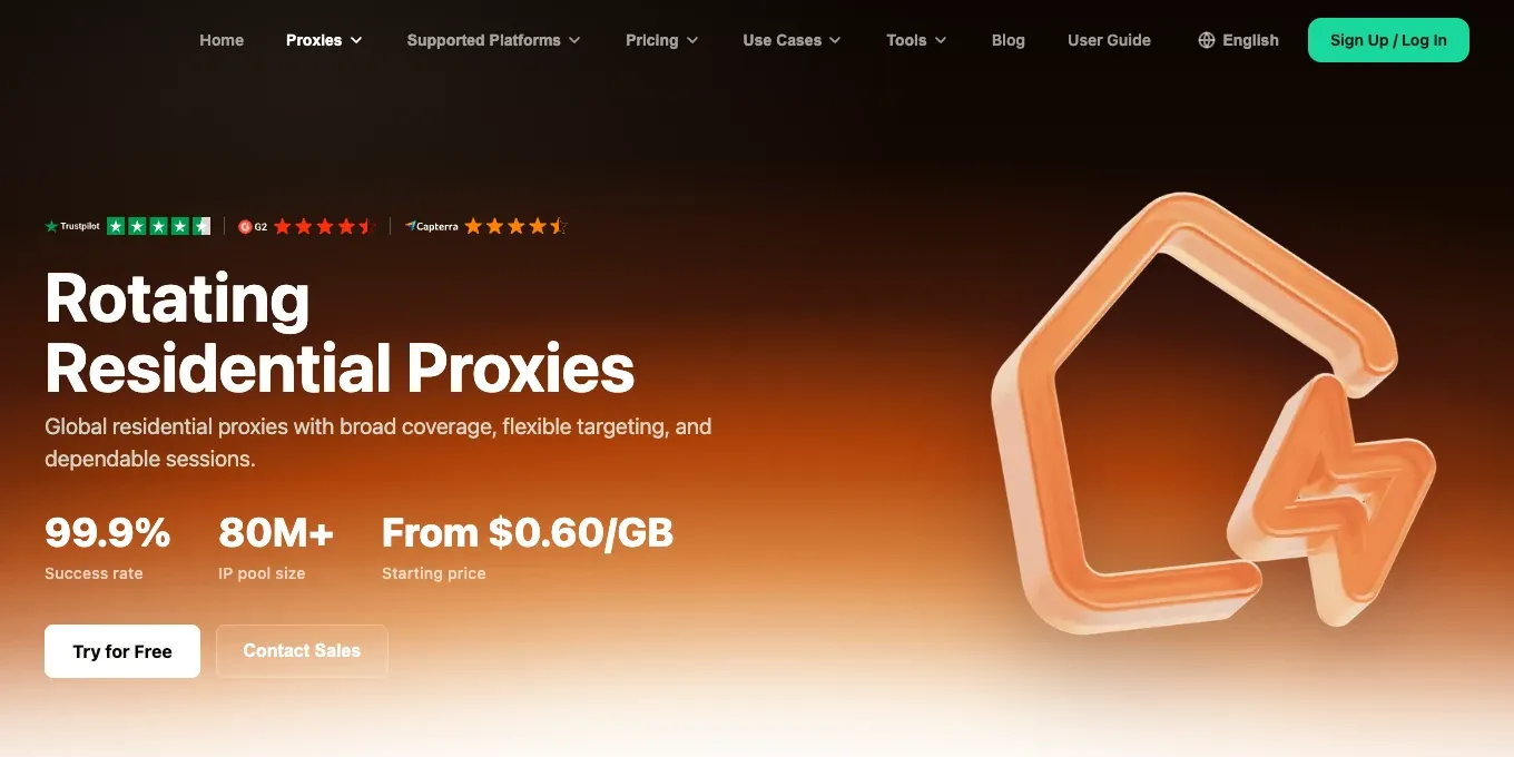 Rola IP rotating residential proxies product webpage