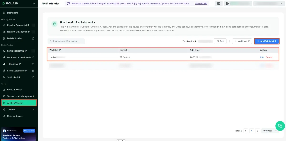 IP-whitelist authentication configured for the Selenium collection machine