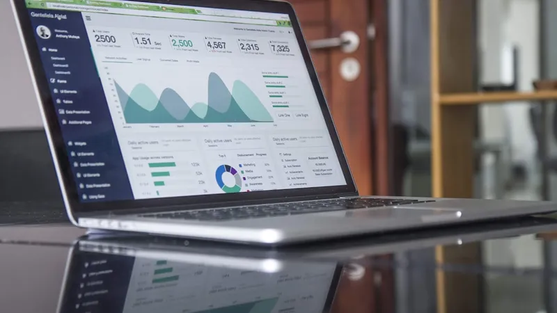 Business analytics dashboard on a laptop